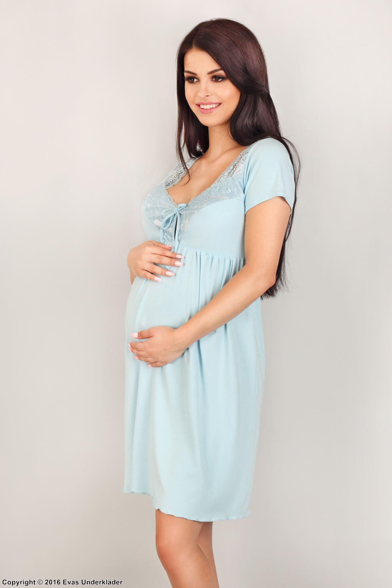 Maternity dress, lace overlay, short sleeves